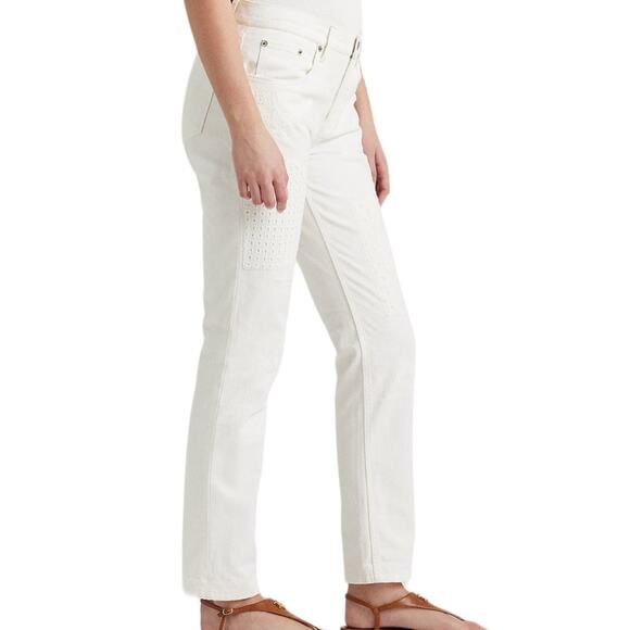 Lauren Ralph Lauren Eyelet Embroidery Relaxed Ankle Jeans White Wash Size 16/16W - Picture 5 of 9